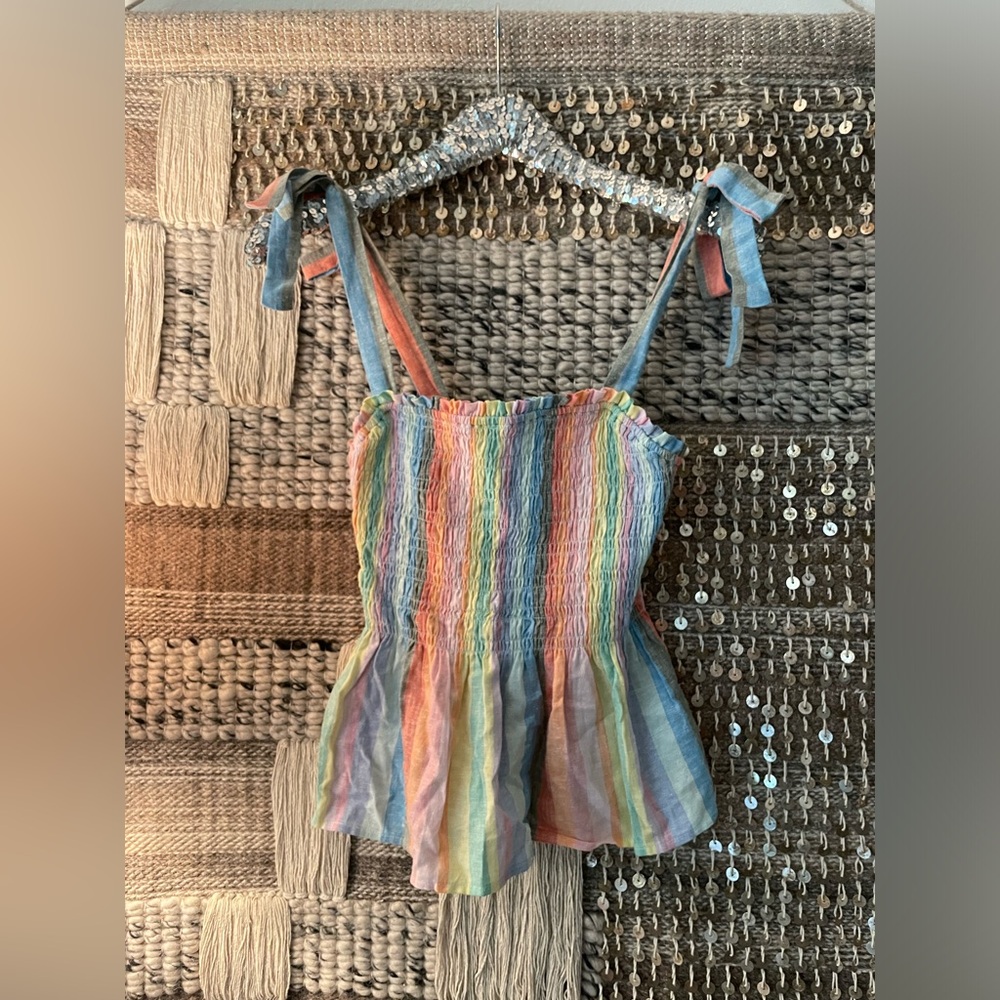 🌈 GAP rainbow multicolor stripe tie-shoulder tank sz S EUC